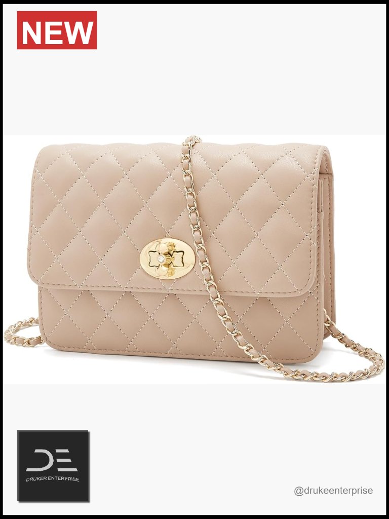 Genuine Leather Quilted Crossbody Bag With Chain Strap